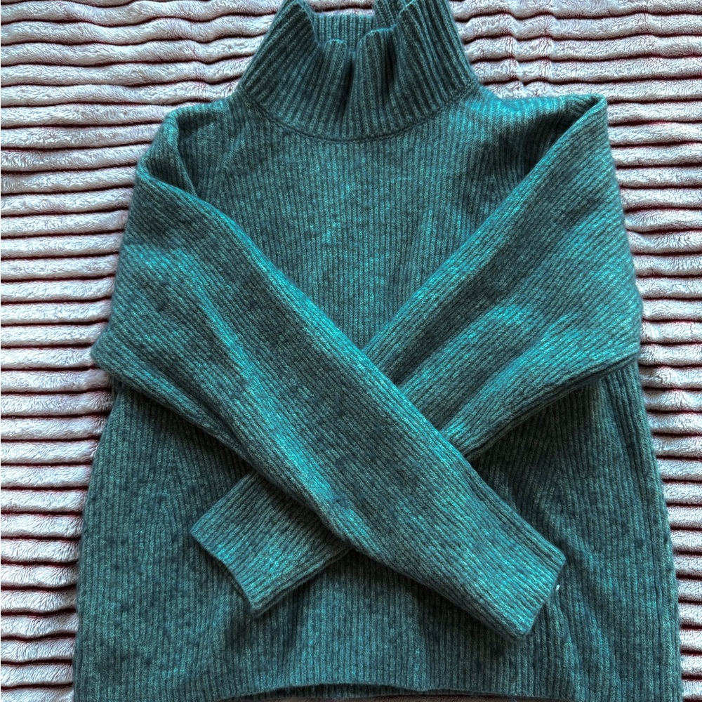 Lou & Grey Blue and Green Cowl Turtleneck Sweater